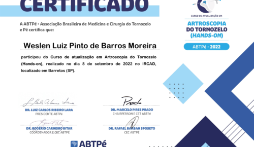 Certificado Curso Artroscopia 2022_Weslen Luiz Pinto de Barros Moreira